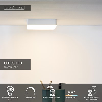 Lucide CERES-LED - Plafonnière Badkamer - LED Dimb. - 1x30W 3000K - IP44 - Wit